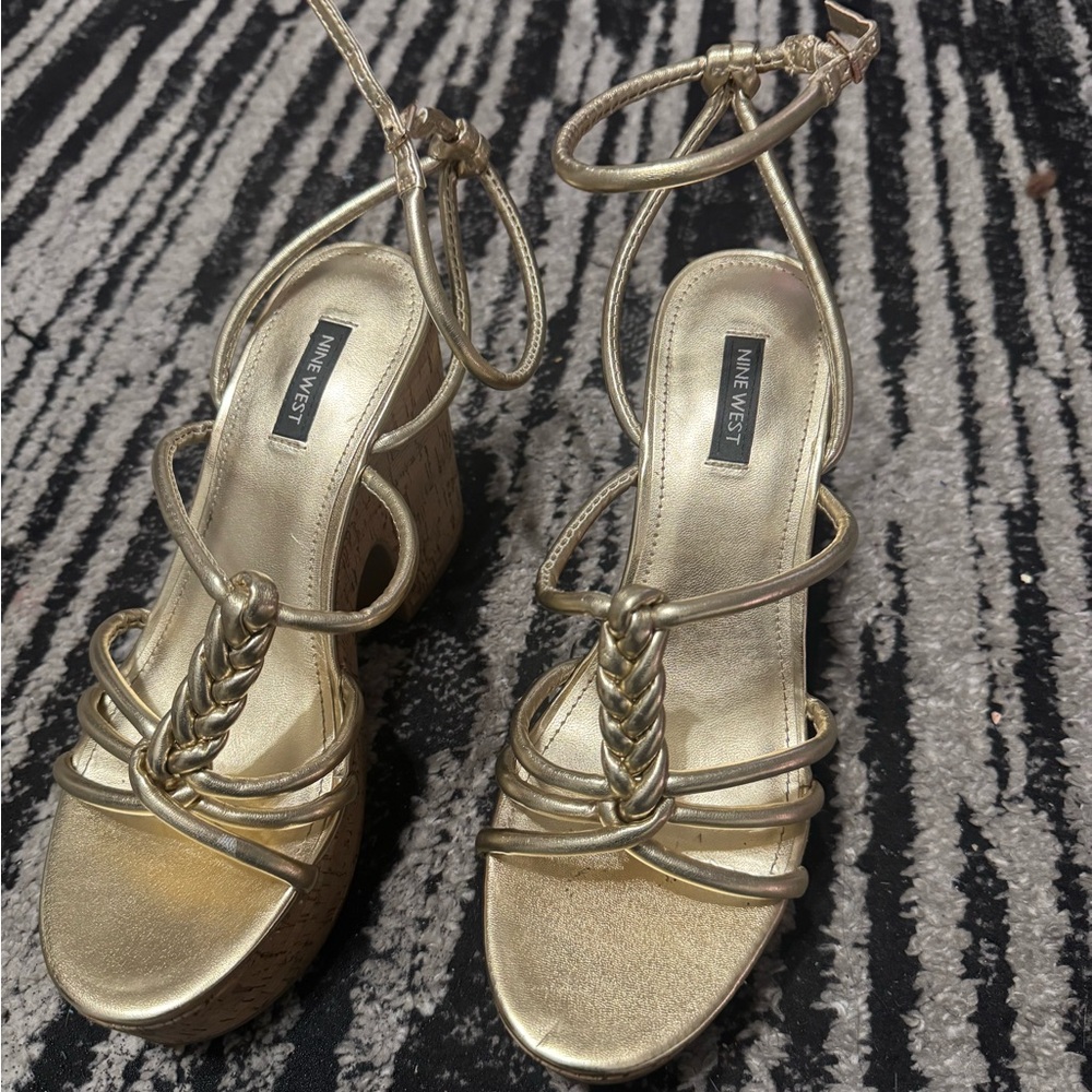 Nine West Metallic Gold Braided Wedge Sandals